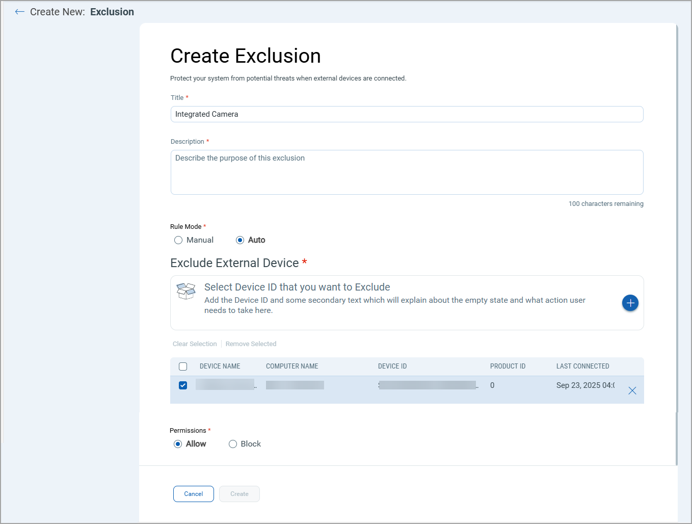 List of exclusions in the Exclusion step of Anti-Malware Profile Configuration.