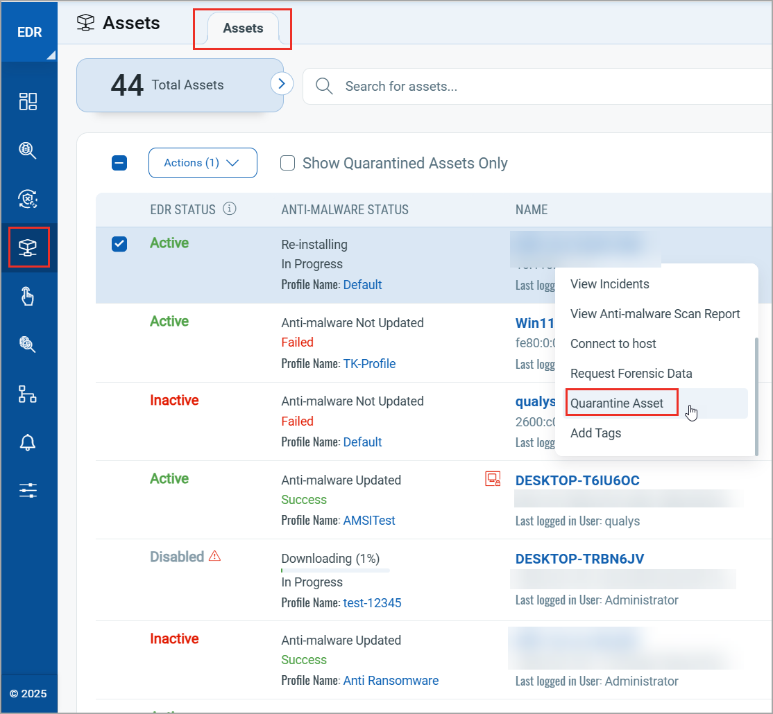Quarantine Asset Window