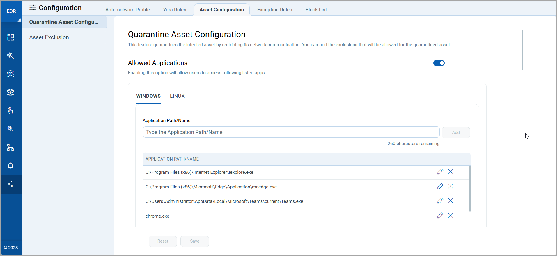 Quarantine Asset Window