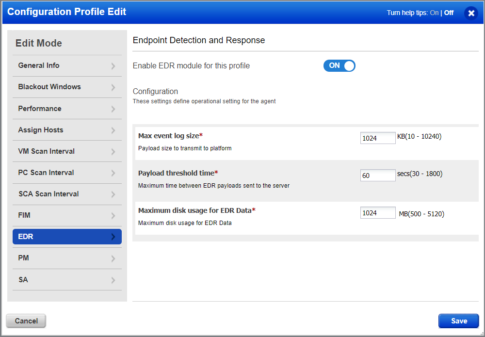 Configuration Profile Creation wizard - Sample CA configuration profile showing QES settings.