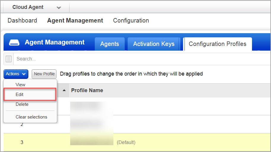 Edit option in the Configuration Profiles on Cloud Agent.