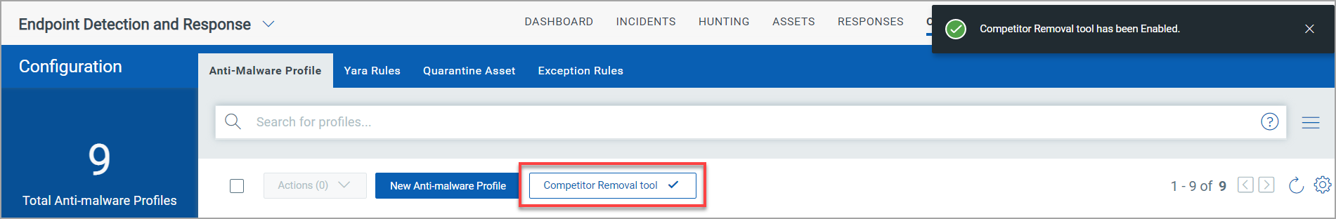 Competitor Removal Tool notification.