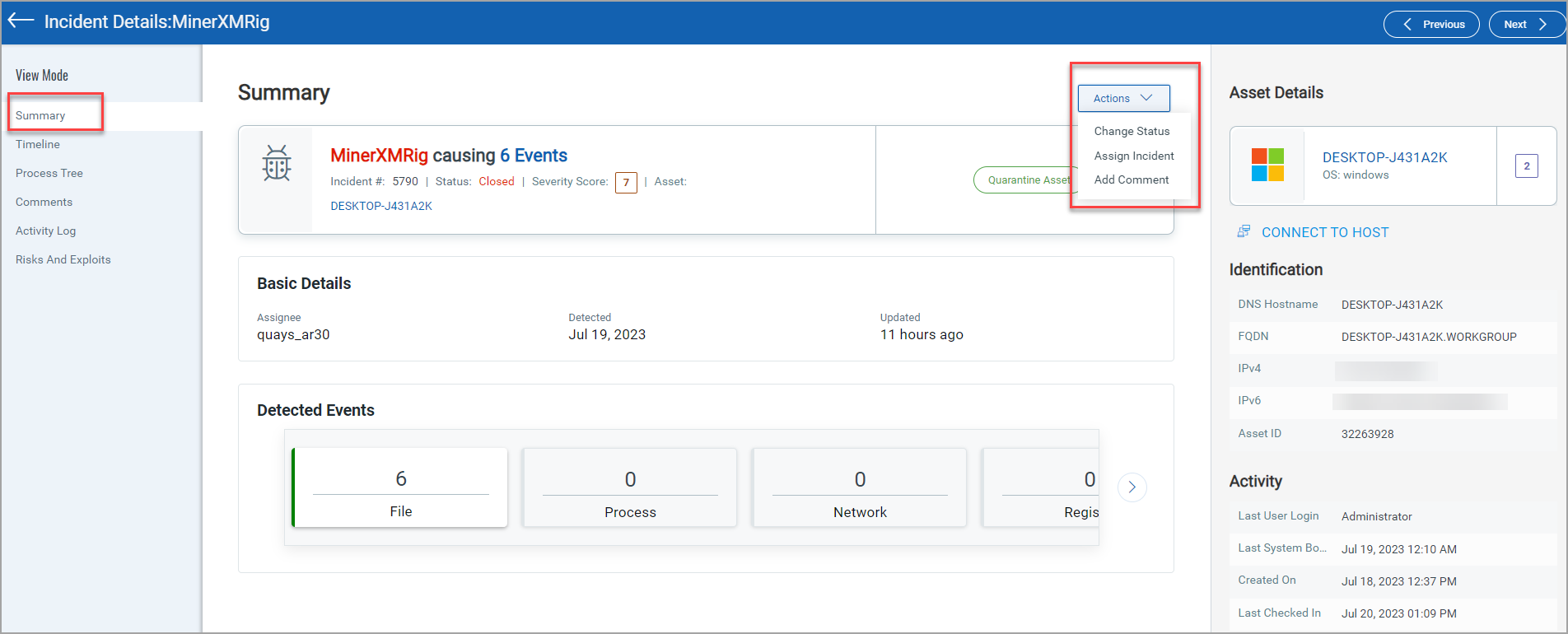 Example of Incident Summary