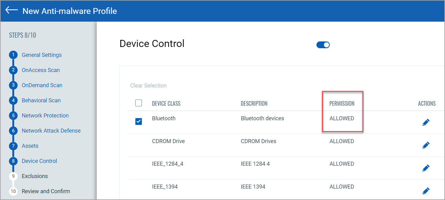 Device Control option in Anti-Malware Profile.