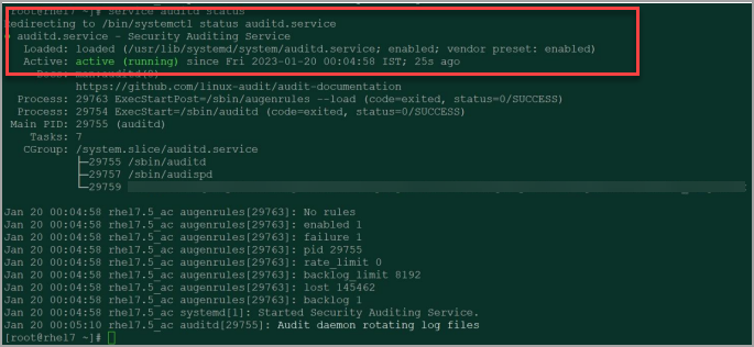 Output of service auditd command.