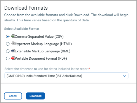 View download format for reports.