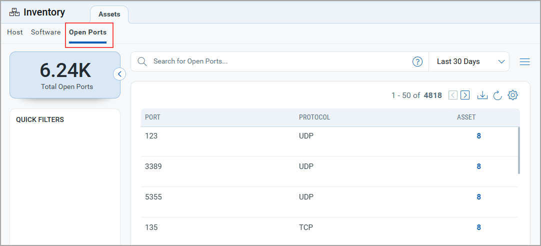 View Open ports list.