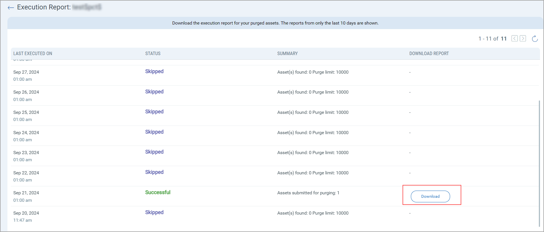 Download execution report.