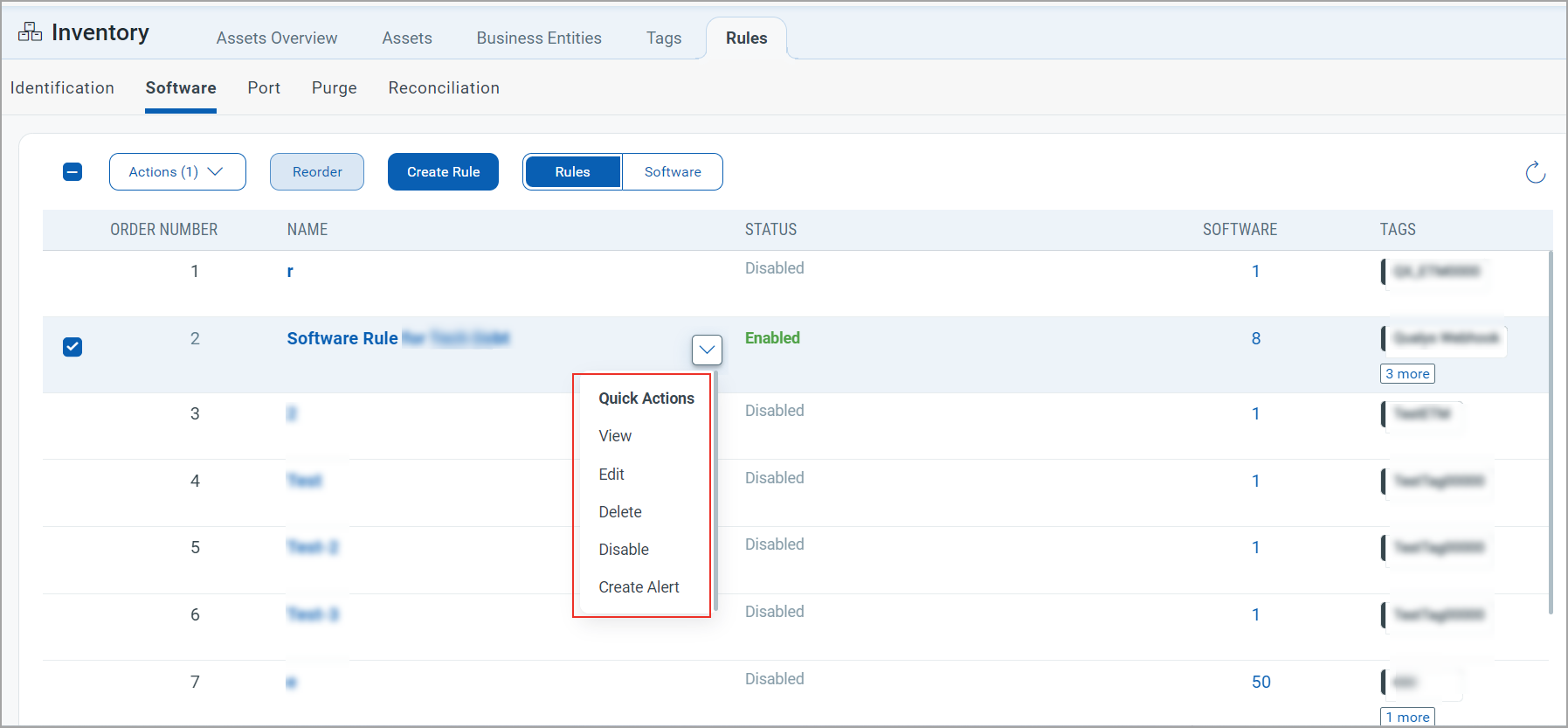Software Rules Quick Options