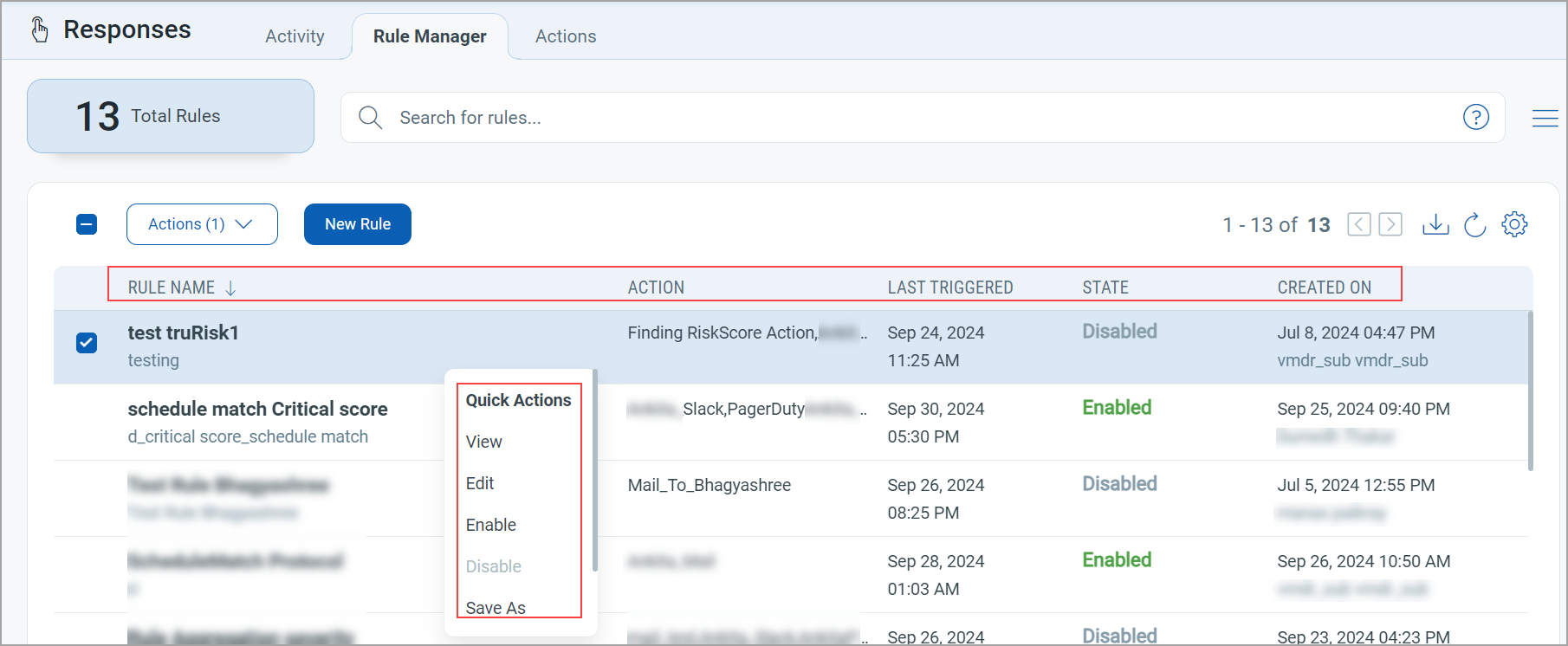Quick action responses