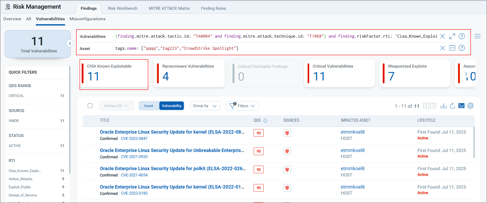  clicking on Top Risk Factor will take you to the CISA Known Exploitable findings.