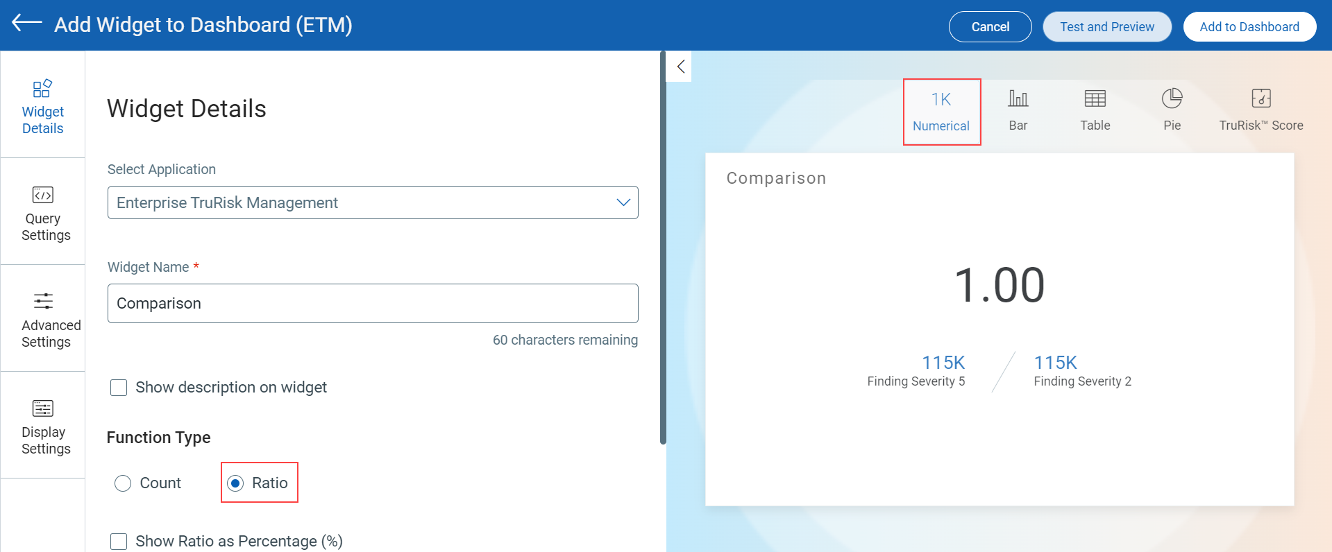 Numerical widget- ratio function type.
