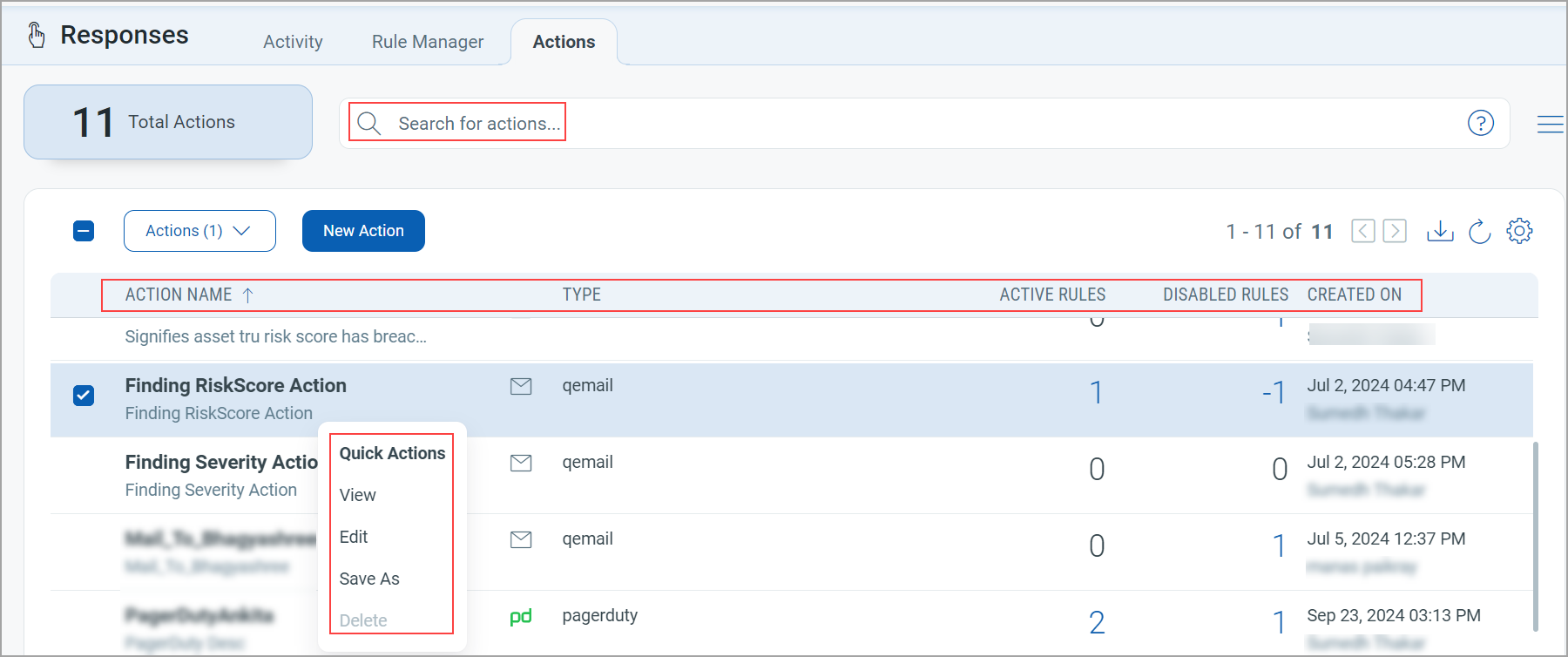 Managing Actions