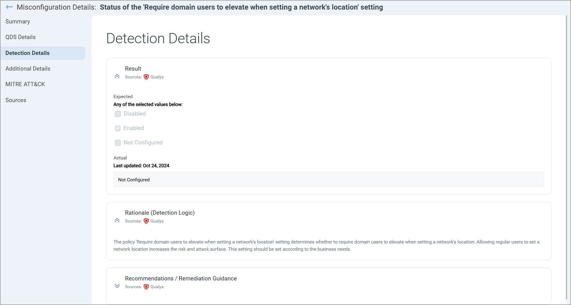 View PC misconfiguations Detection details.