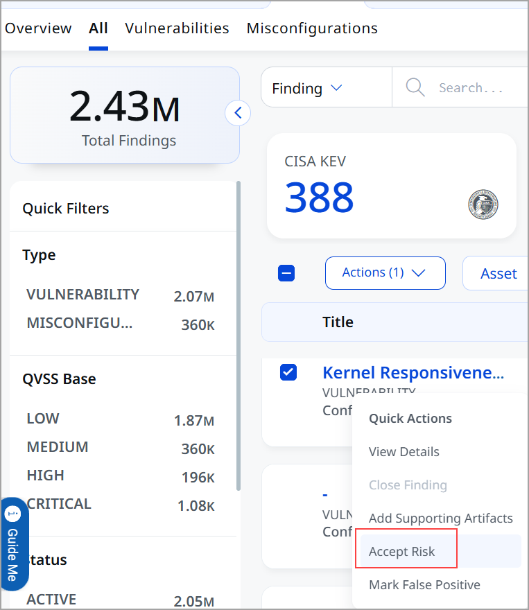 View accept risk option.