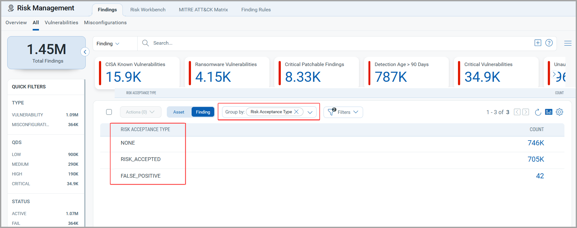 View vulnerabilites based on risk.