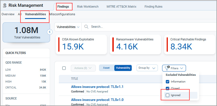 View ignored filter.