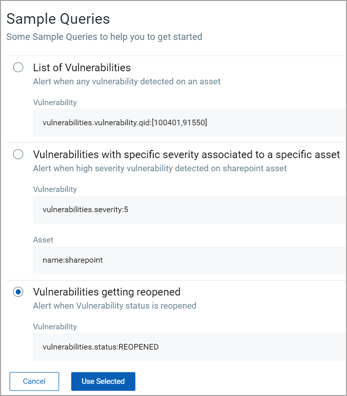 Sample Queries window