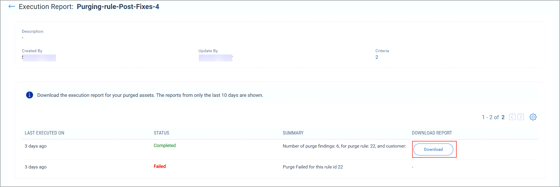 Download execution report.