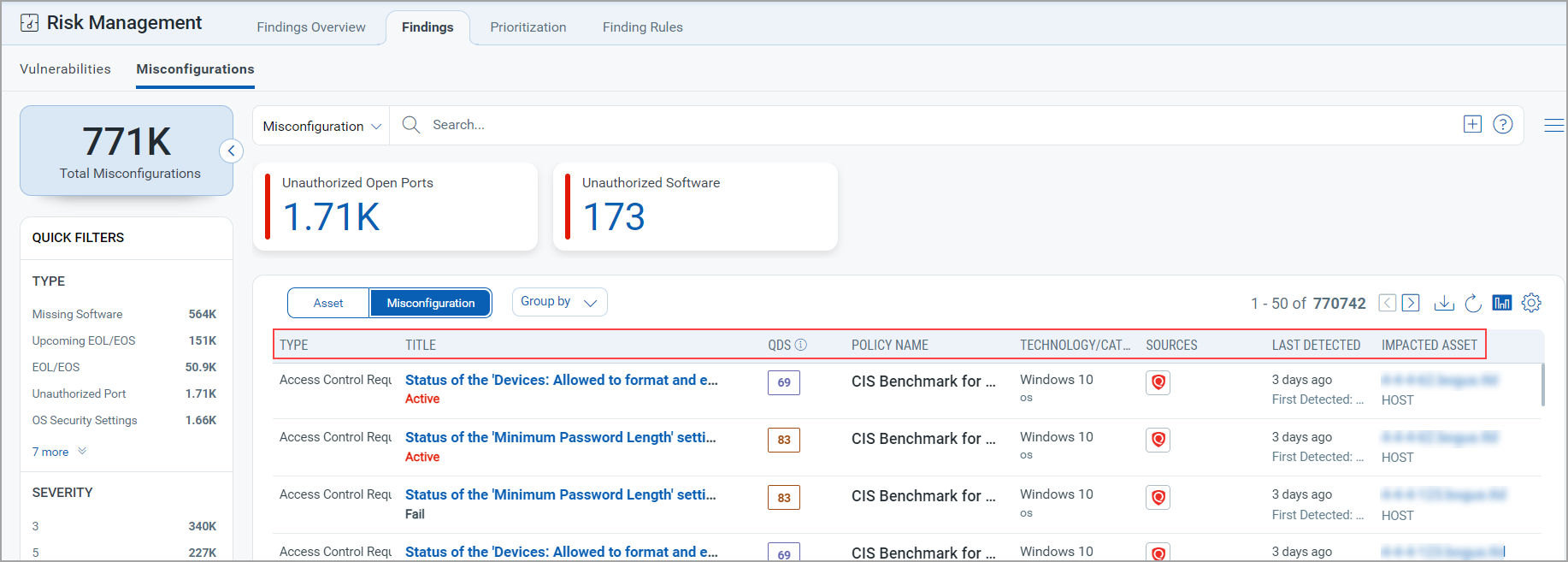 Misconfiguration tab.
