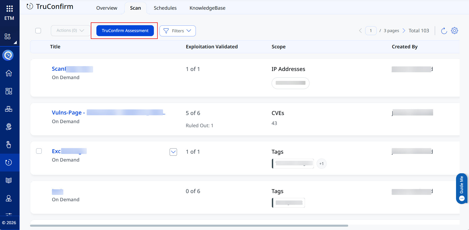Launch the assessment from the scans tab