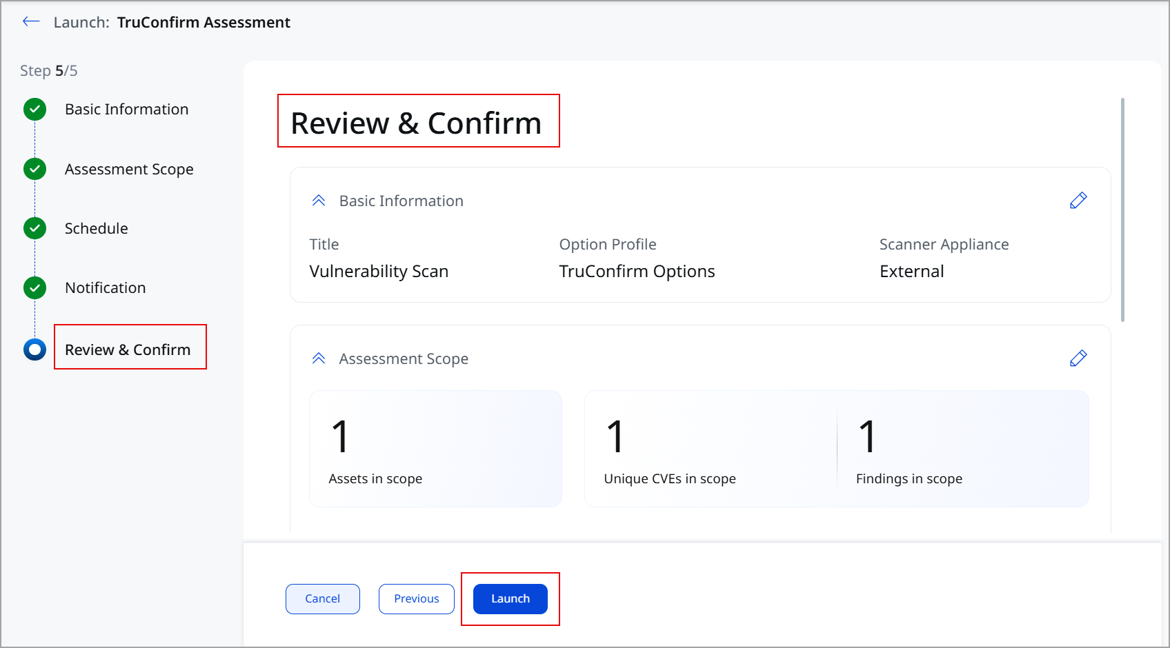 review and confirm the assessment details 