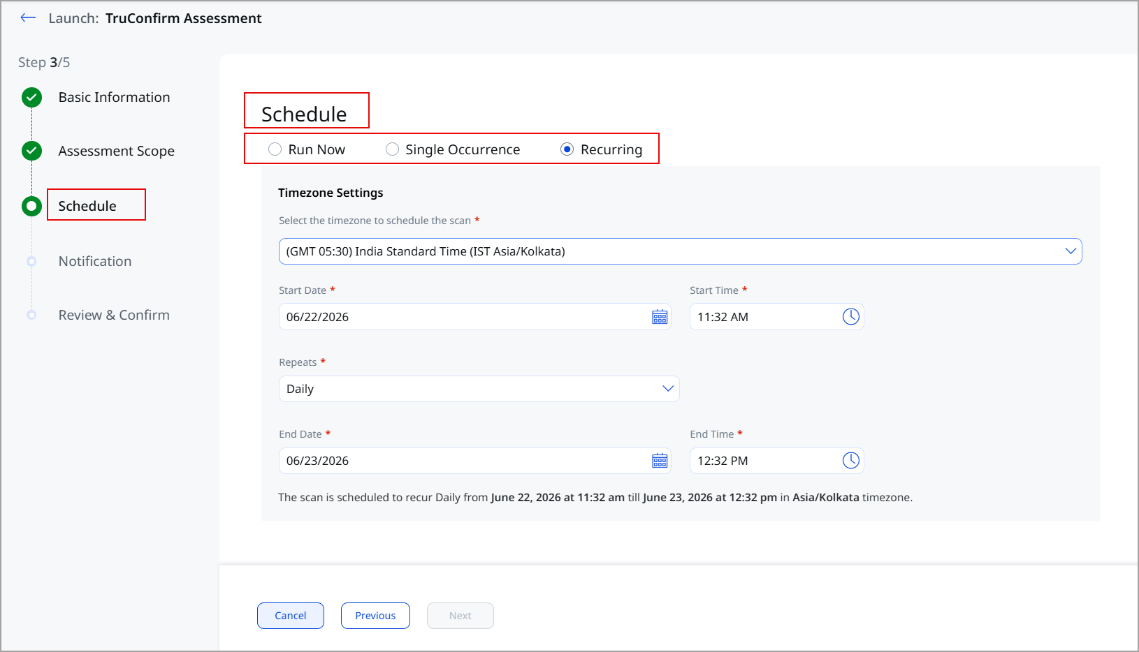 schedule the scan as per requirement