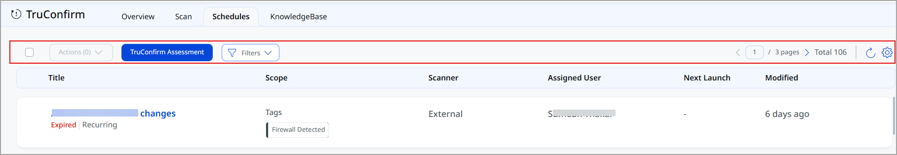 schedules tab toolbar information