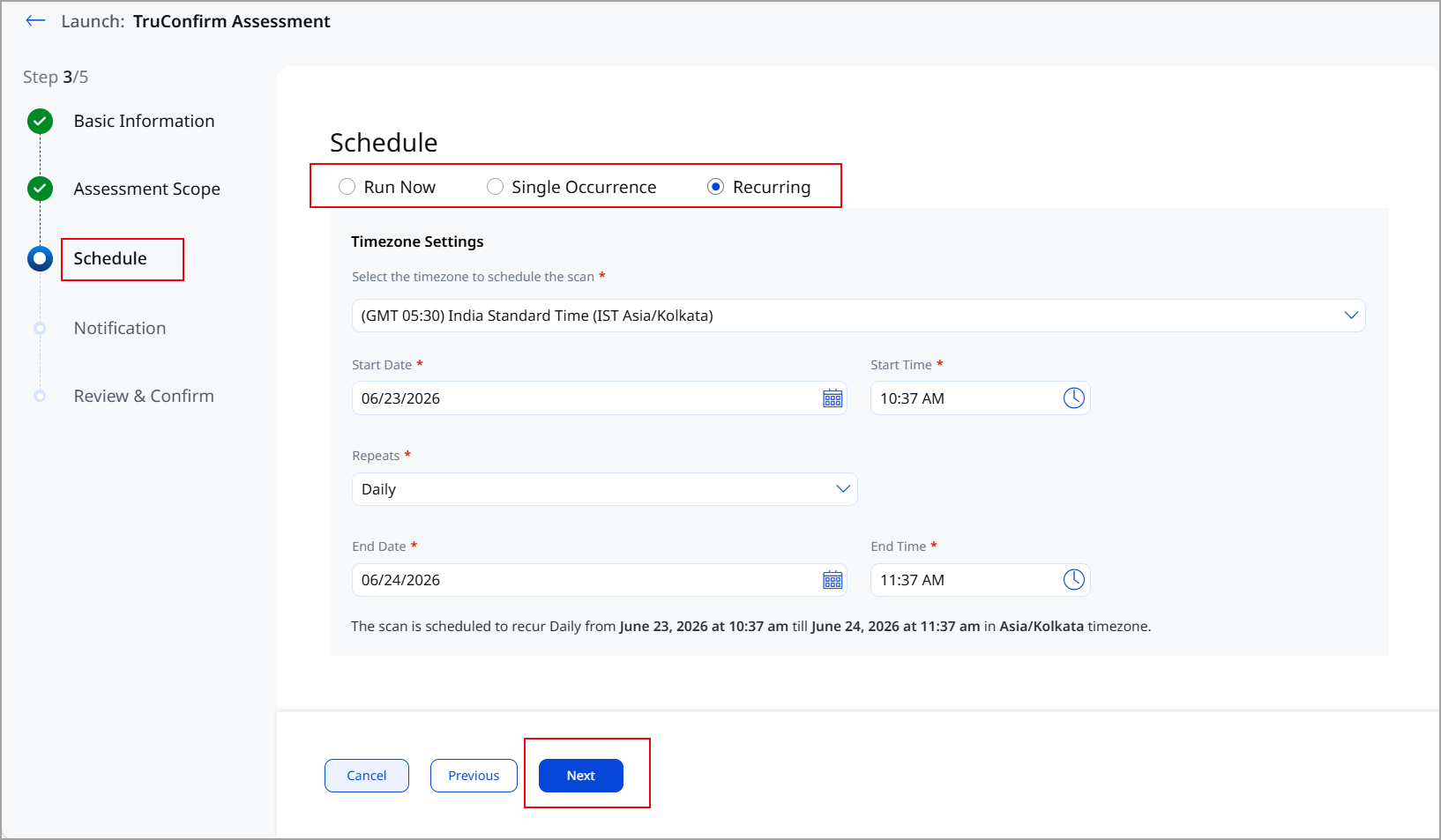 schedule tab added to truconfirm assessment 