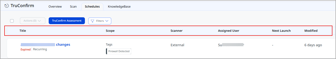 New schedules tab column information
