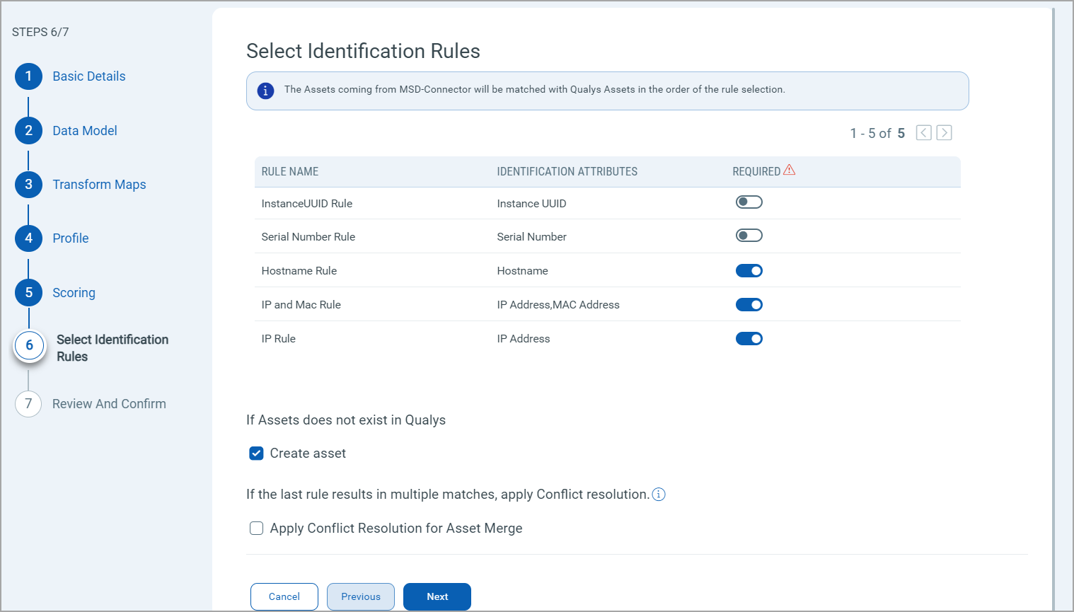 Select Identification Rules screen.