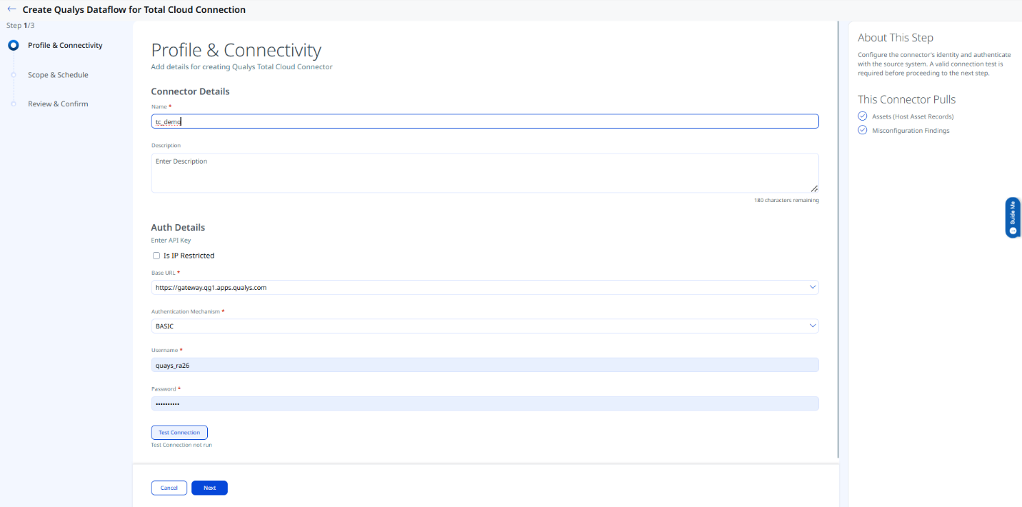 Profile and Connectivity authentication form