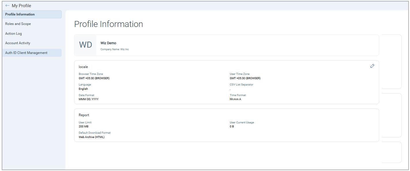 Qualys platform Profile page