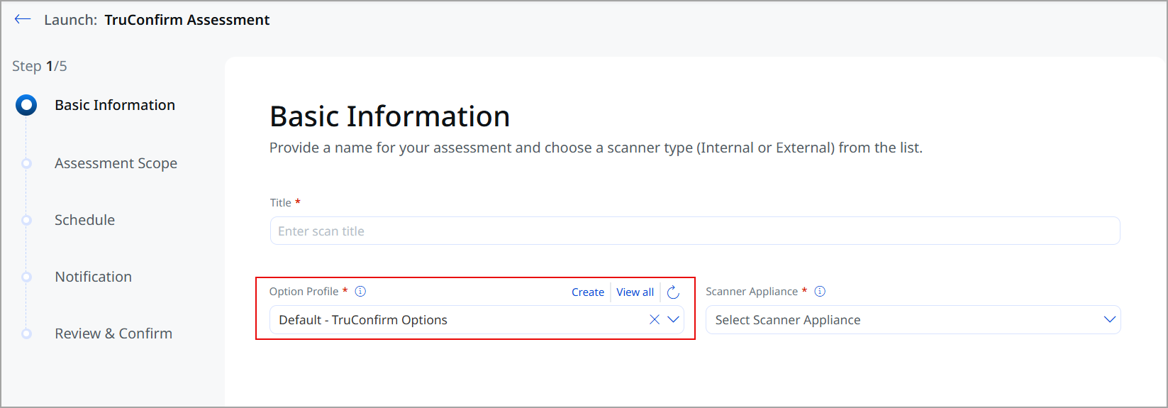 Now by default the option profile is pre selected