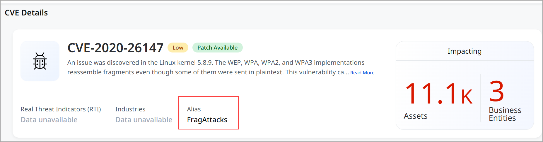 CVE alias on the CVE details page