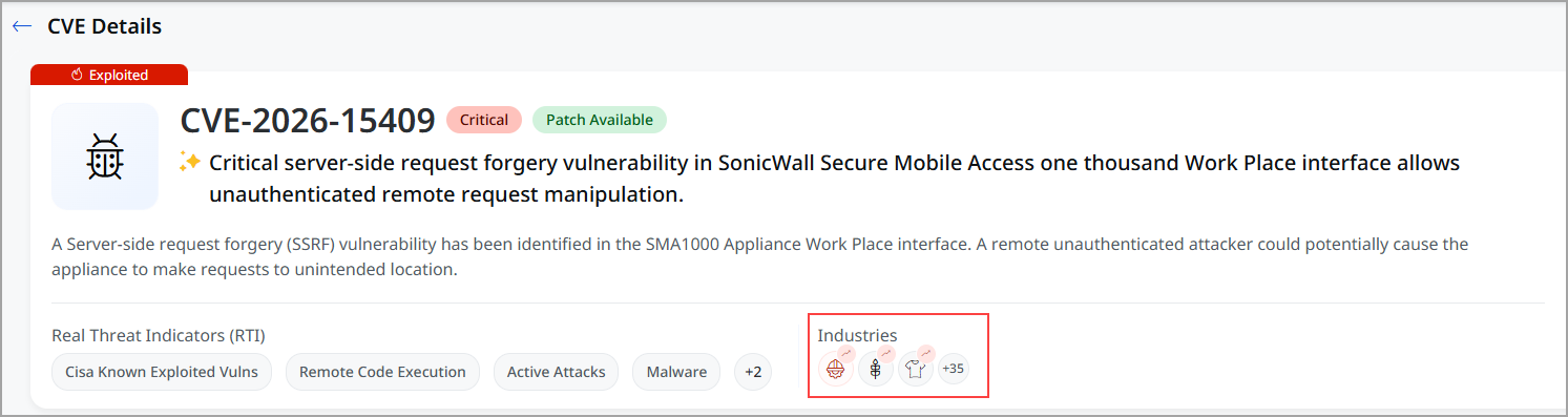 Industries section on the CVE details page
