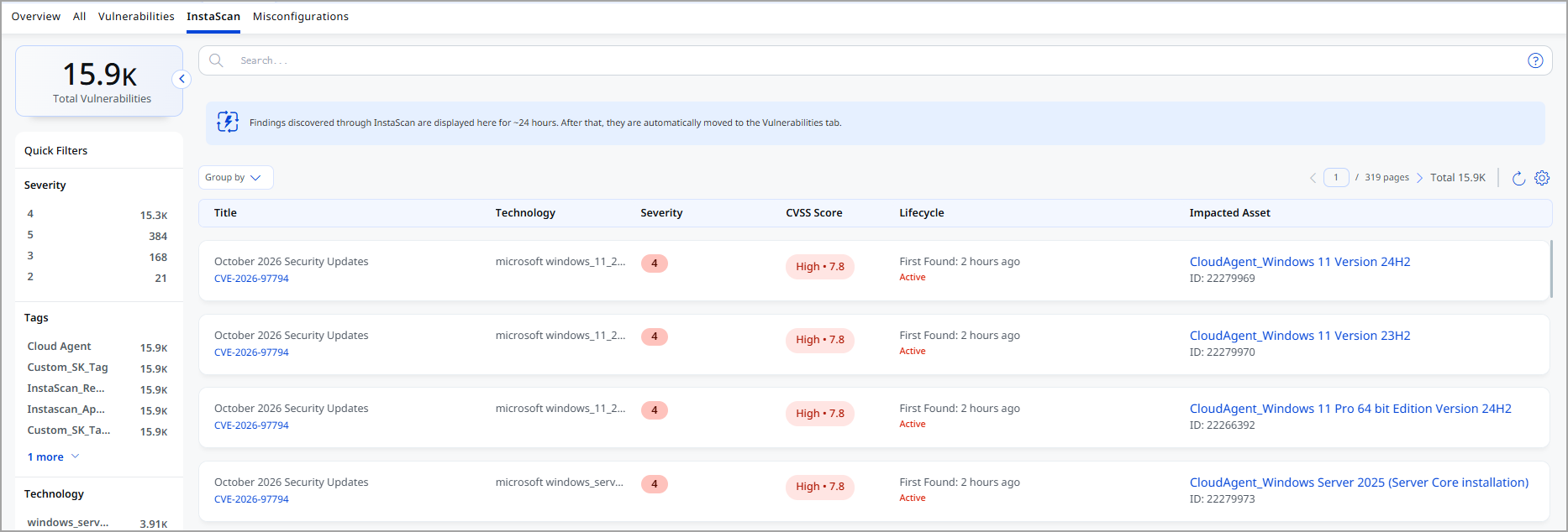 InstaScan tab in Risk Management