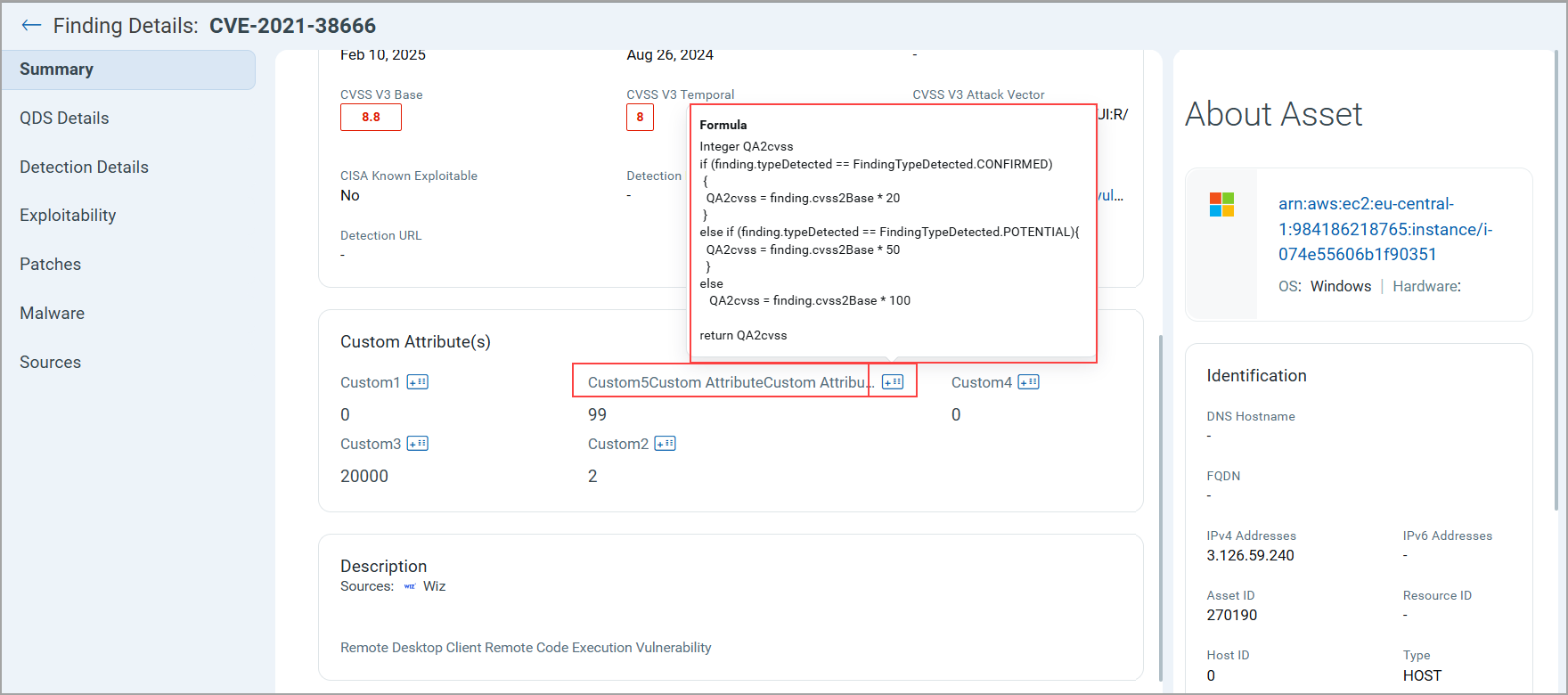 View Custom attributes details.