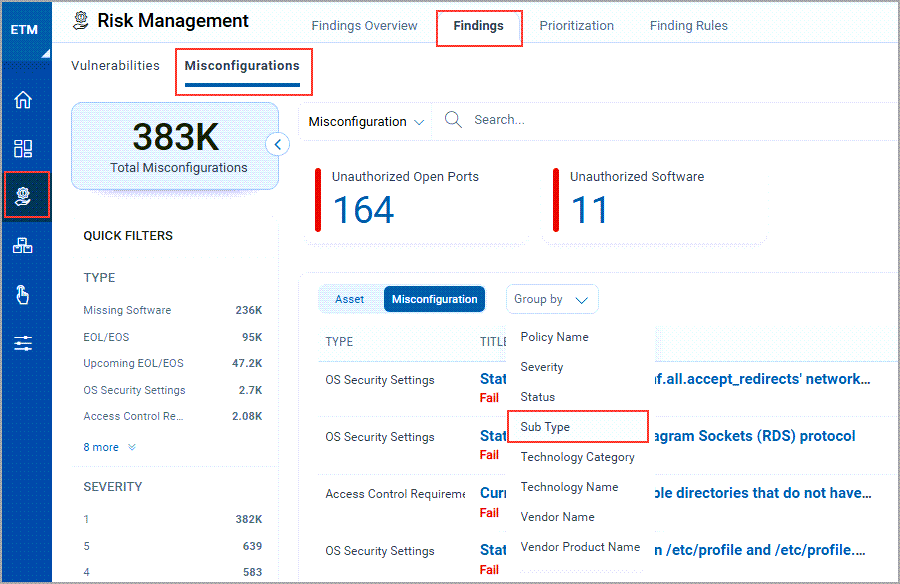Enter a search query for Misconfigurations.