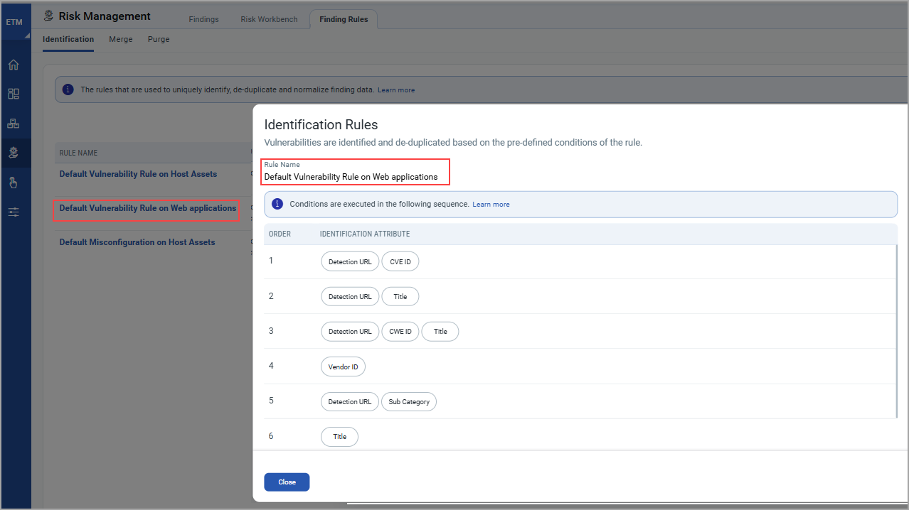 View Default Vulnerability Rule for Web Applications.