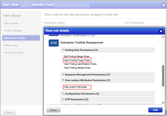 View Purge Rules and Custom Attributes permission in Admin module for reader user.