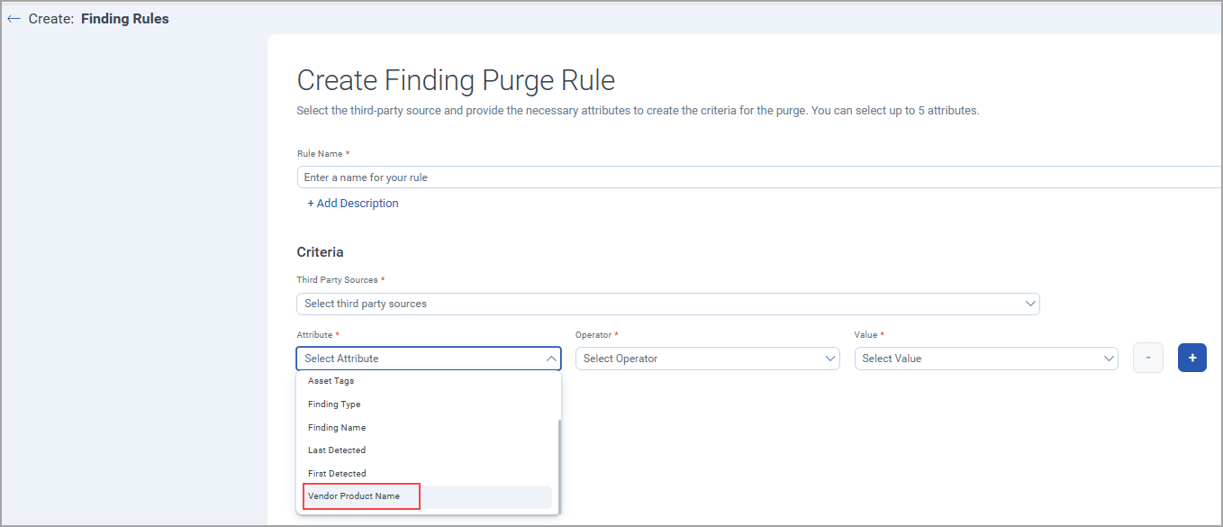 view Vendor Product Name as an Attribute in Purge Rules.