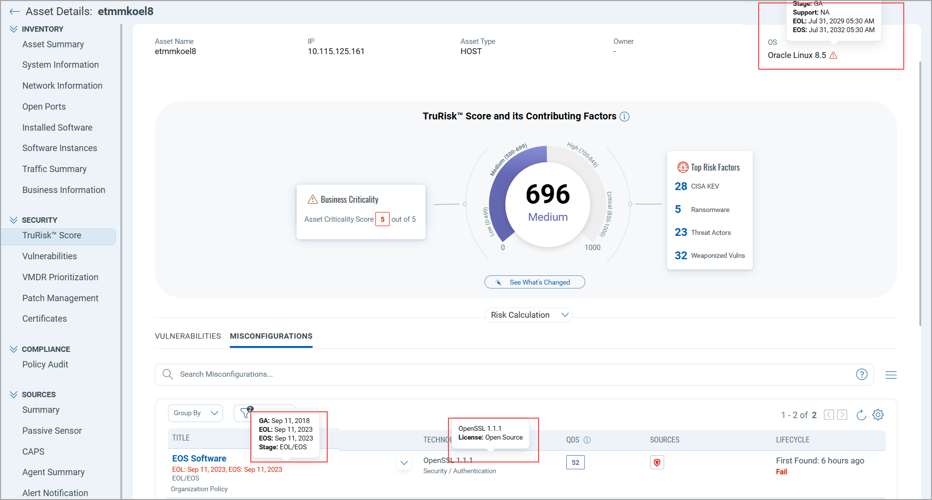 View Misconfiguration Tab on TruRisk™ Score Page.