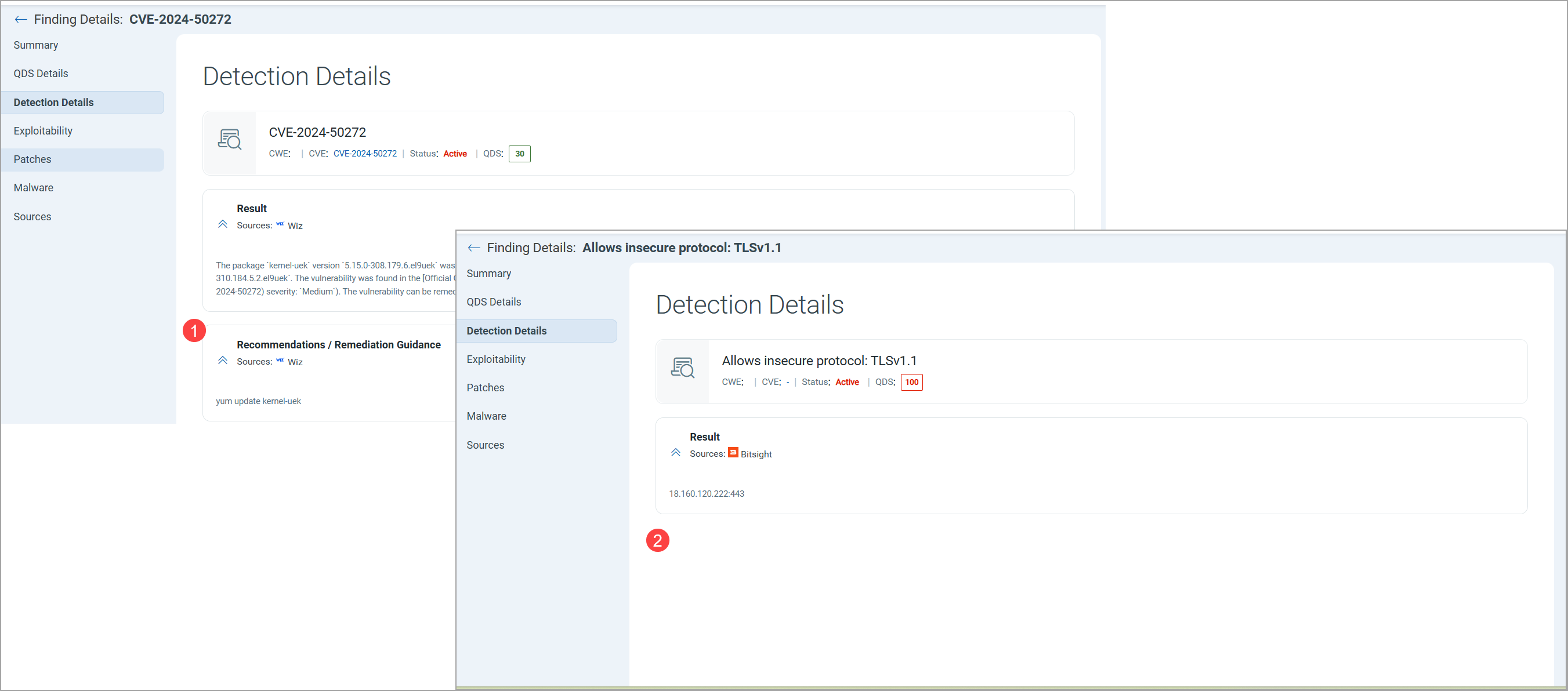 View detection details page.