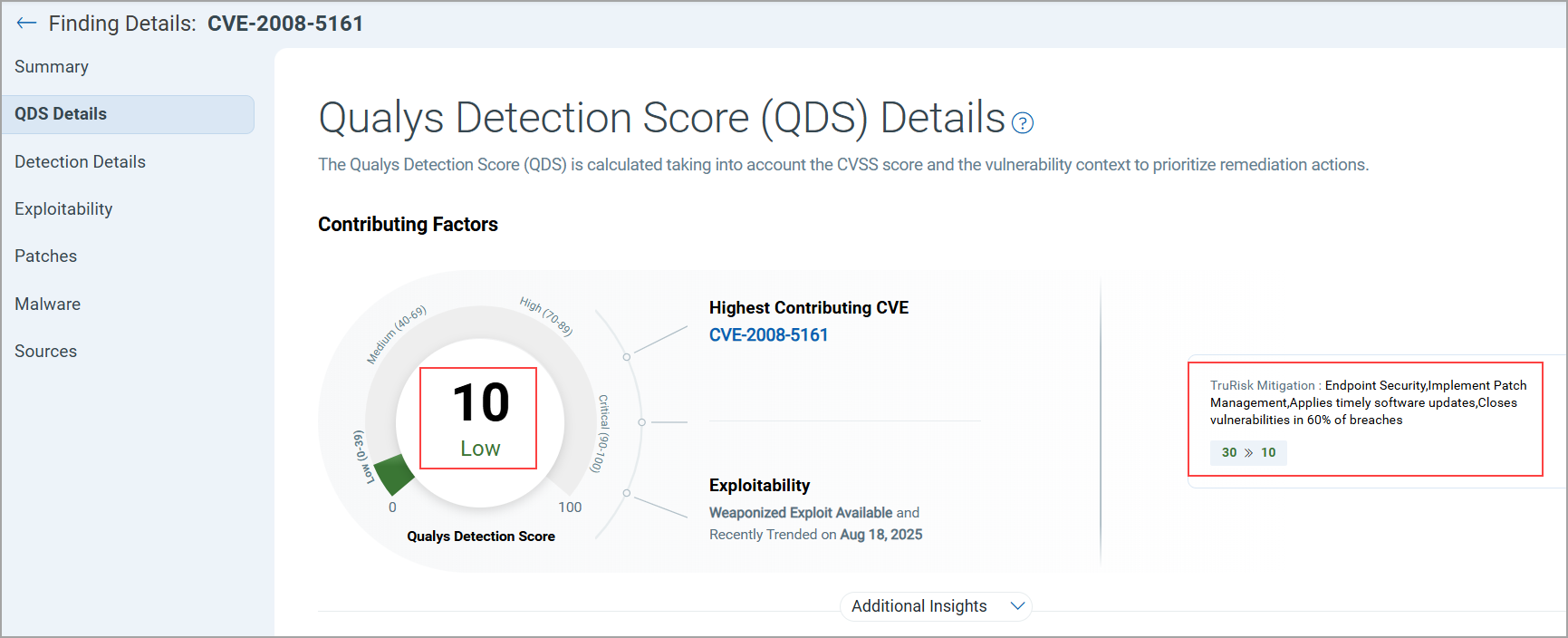 View details of Mitigation and score.