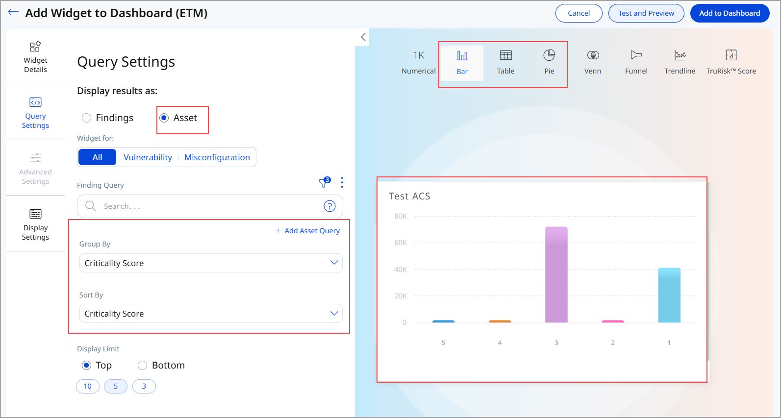 View ACS sorting in widget.