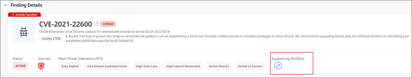 add Supporting Artifacts from CVE details page.