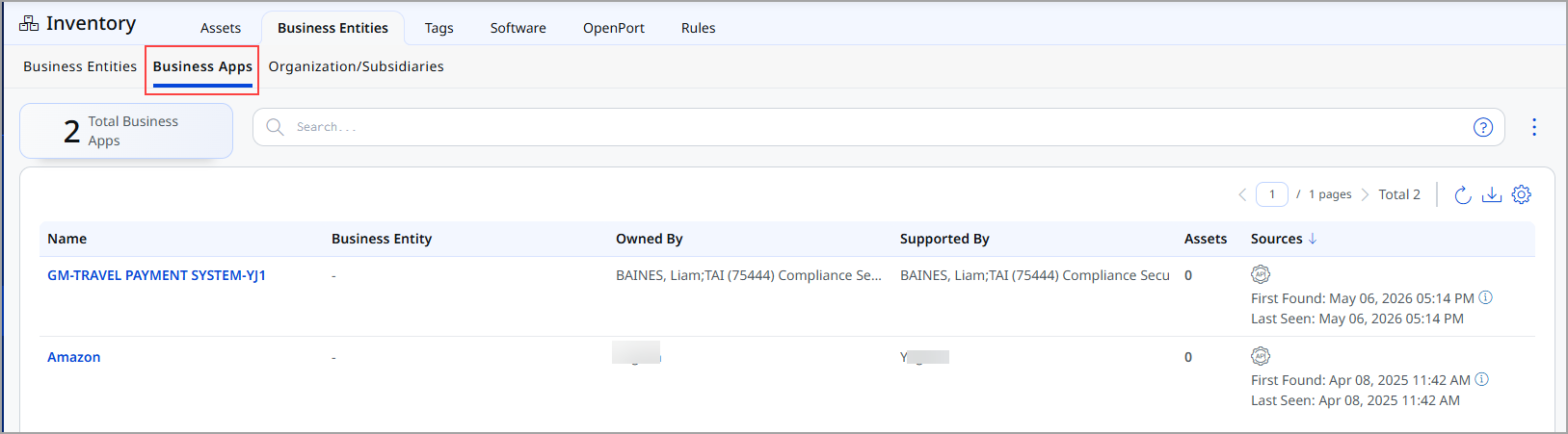 View Business Apps Tab.