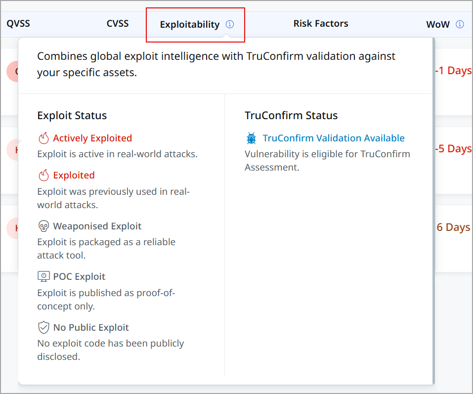 View Exploitability column tooltip
