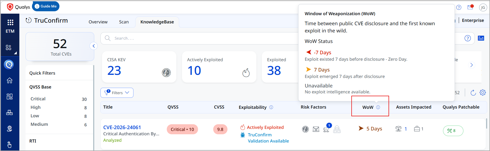 WoW column in KnowledgeBase tab